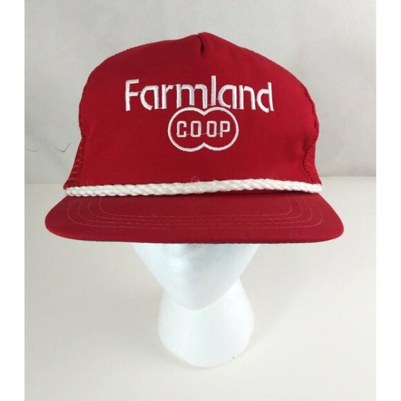 Vintage Farmland COOP Red Mesh Back Corded Snapback Baseball Cap Trucker Hat USA - Picture 1 of 7